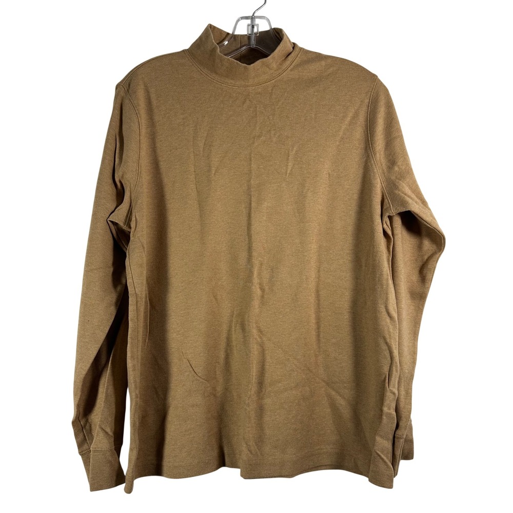 Lands End Mock Neck Long Sleeve Shirt Camel Brown Heather Large 14-16